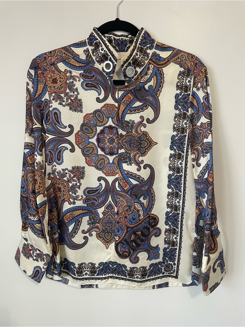 Chloe Women's Paisley Print Button-Front Blouse - Cream/Blue